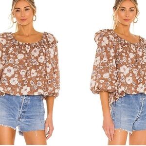 Free People Miss Daisy Top SZ XS Blouson Sleeves Floral Vacation Bechy NWT